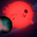 This artist's conception shows a hypothetical alien world orbiting a red dwarf star. Although it is in the star’s habitable zone, this planet faces an extreme space environment that is stripping its atmosphere and generating powerful aurorae. Since they are subjected to such harsh physical conditions, red-dwarf planets may not be habitable after all, so life in the universe might be even rarer than we thought. (Image by David A. Aguilar, CfA)