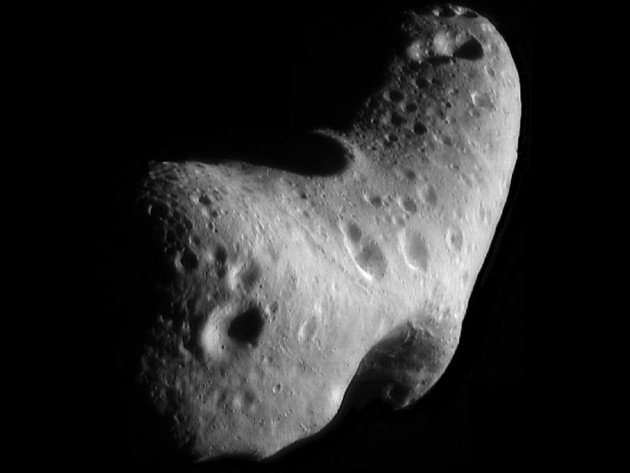 This image, taken by NASA's Near Earth Asteroid Rendezvous mission in 2000, shows a close-up view of Eros, an asteroid with an orbit that takes it somewhat close to Earth. A new paper argues that the major cause of fragmentation for small asteroids, around one hundred meters in size, is not collisions with other asteroids but rapid rotation induced by radiation. NASA/JHUAPL