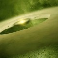 Image: This artist’s conception shows a young solar system with a distinctive disk of dust and gas. The central area of the disk has been cleared by the gravity of one or more planets. (Artwork by Tim Pyle)    