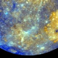 CRATERS, CRATERS, EVERYWHERE! Mercury is extreme. Of all the rocky planets in our Solar System, it’s the smallest and densest, it has the oldest surface and the largest daily variations in surface temperature, and, until now, it was the least explored. NASA’s Mercury Surface, Space Environment, Geochemistry, and Ranging (MESSENGER) spacecraft, which inserted into Mercury’s orbit in March, 2011, will change all that! It will reveal Mercury’s geologic history, the nature of its magnetic field, the structure of its core, and the composition of its thin exosphere. This false-color image prominently features Caloris Basin, one of the largest impact basins in the Solar System. Image Credit: NASA/Johns Hopkins University Applied Physics Laboratory/Arizona State University/Carnegie Institution of Washington