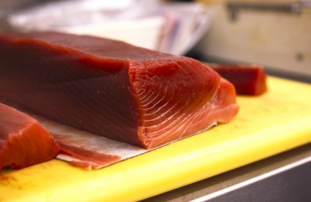 Eaten raw and thinly sliced, the dark-red belly meat of "Thunnus orientalis," the Pacific bluefin tuna, is highly prized for its rich oily flavor by sashimi and sushi consumers in Japan. A single 400-pound Bluefin sold for $37,500 during the 2015 New Year’s opening of Tokyo’s Tsukiji fish market. (Flickr photo by InvernoDreaming)